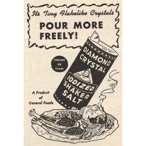 Diamond Crystal Iodized Shaker Salt Vintage Print Ad 1947 u Original